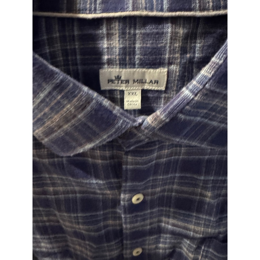 Peter‎ Millar Mens XXL Blue Grey Plaid Flannel Button Down Shirt Long Sleeve